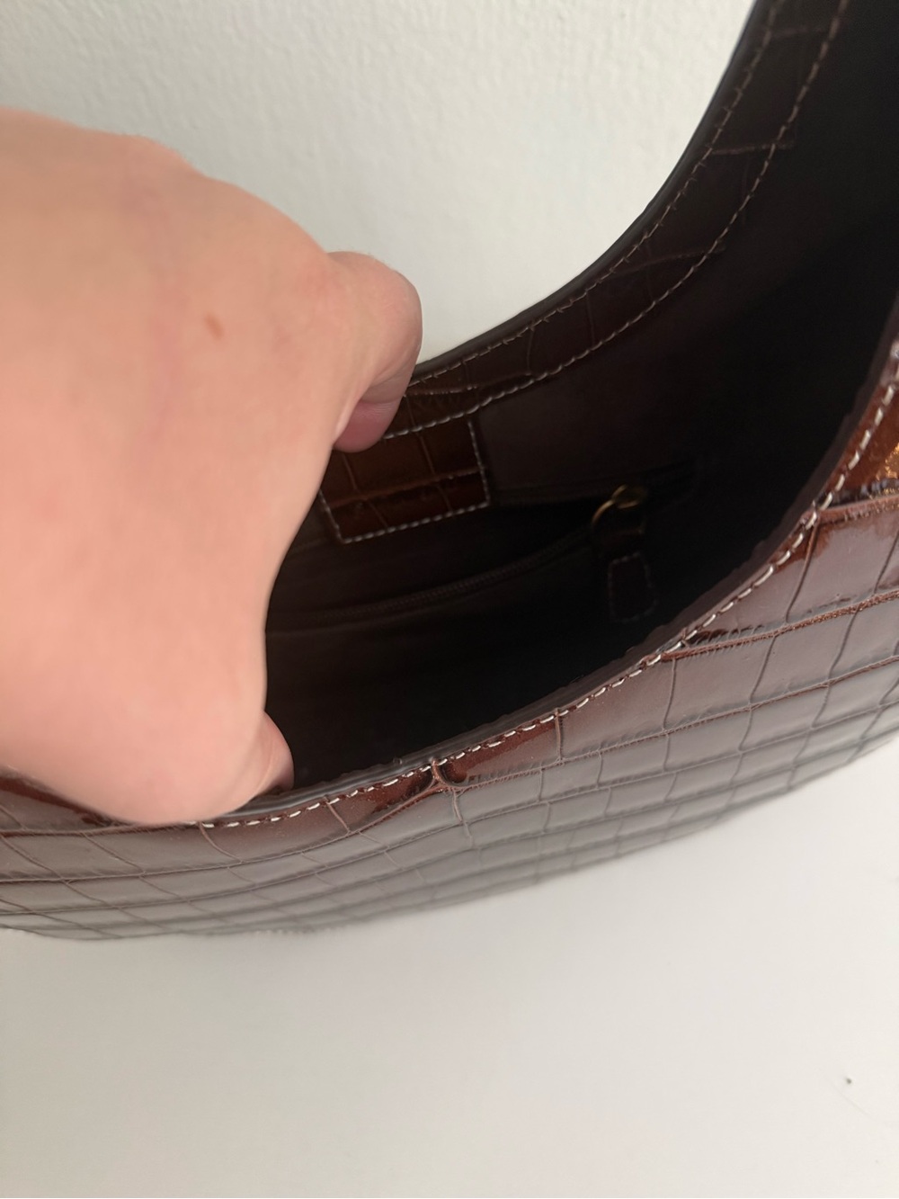 STAUD Brown Croc Moon Bag - Picture 2 of 4